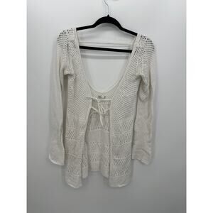 Hollister Womens White Crotchet Tie Front Cardigan Size S/M Festival Boho Hippie